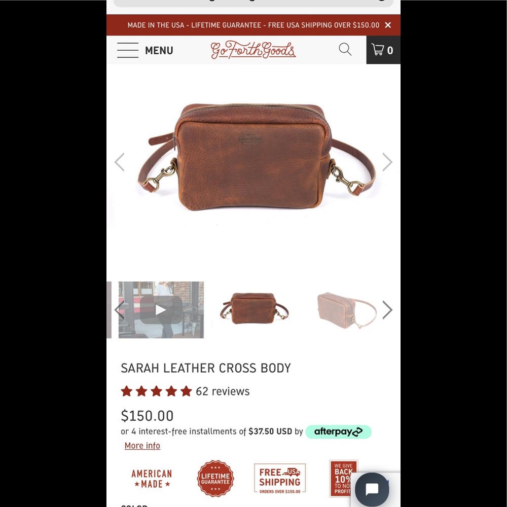 go forth goods SARAH full grain LEATHER CROSS BODY